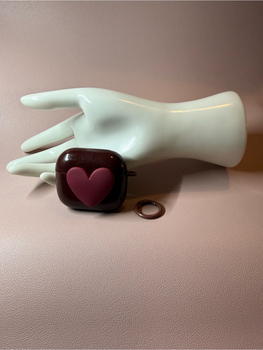 AirPods 3 Burgundy Silicone Case Cover w/ Heart Charm & Key Ring 💛